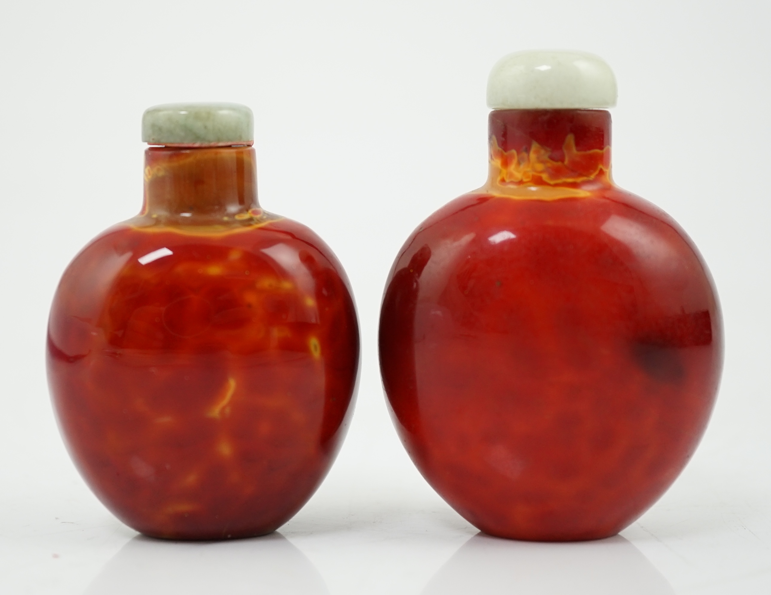 Two Chinese glass snuff bottles imitating realgar, 18th/19th century